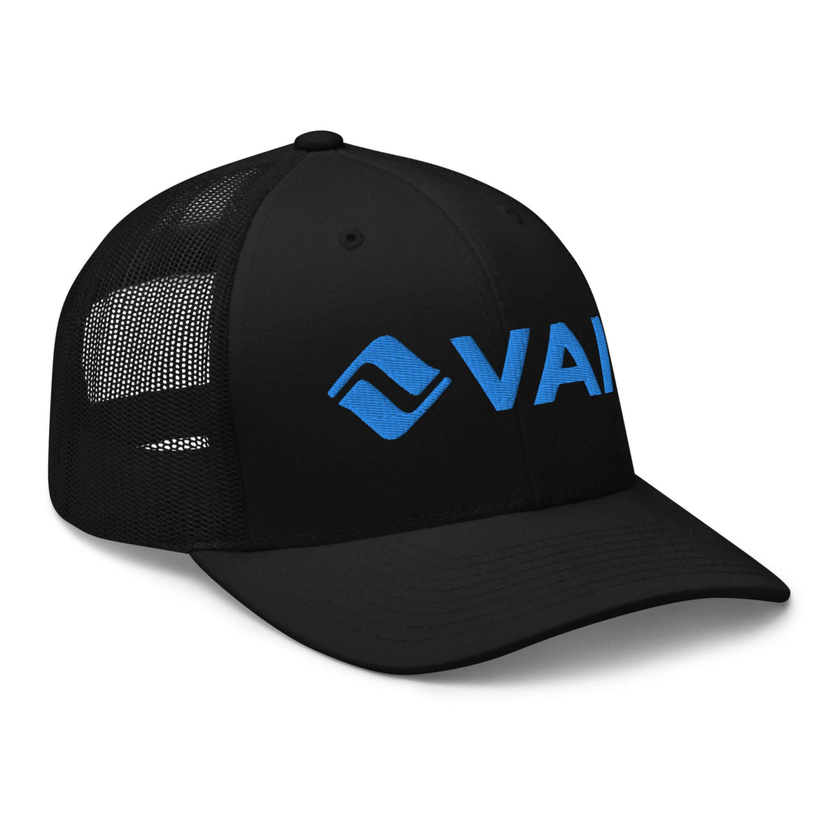 Vail Trucker Hat by Mtns Co, official licensed ski resort apparel with a breathable mesh back and adjustable fit.