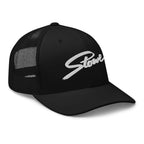 Stowe Trucker Hat by Mtns Co with mesh back, perfect for sunny days and mountain vibes, official licensed ski resort apparel.