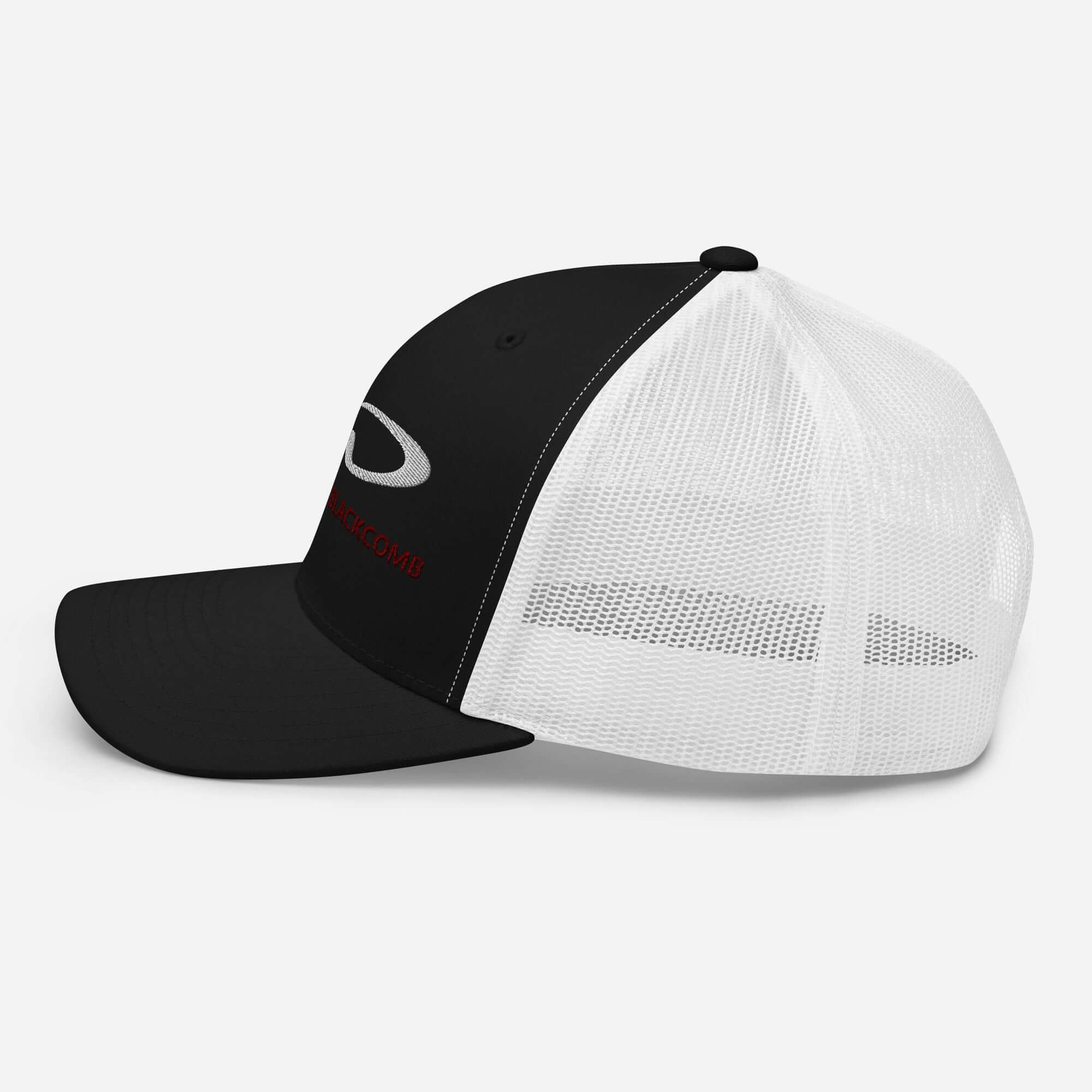 Whistler Blackcomb Trucker Hat by Mtns Co featuring a structured design and breathable mesh back, perfect for sunny adventures.