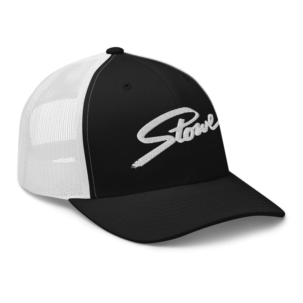 Stowe Trucker Hat from Mtns Co, official licensed ski resort apparel with trail map logo. Stylish and breathable design.