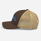 Vail Trucker Hat by Mtns Co, official licensed ski resort apparel, structured design and breathable mesh for warm outdoor adventures.