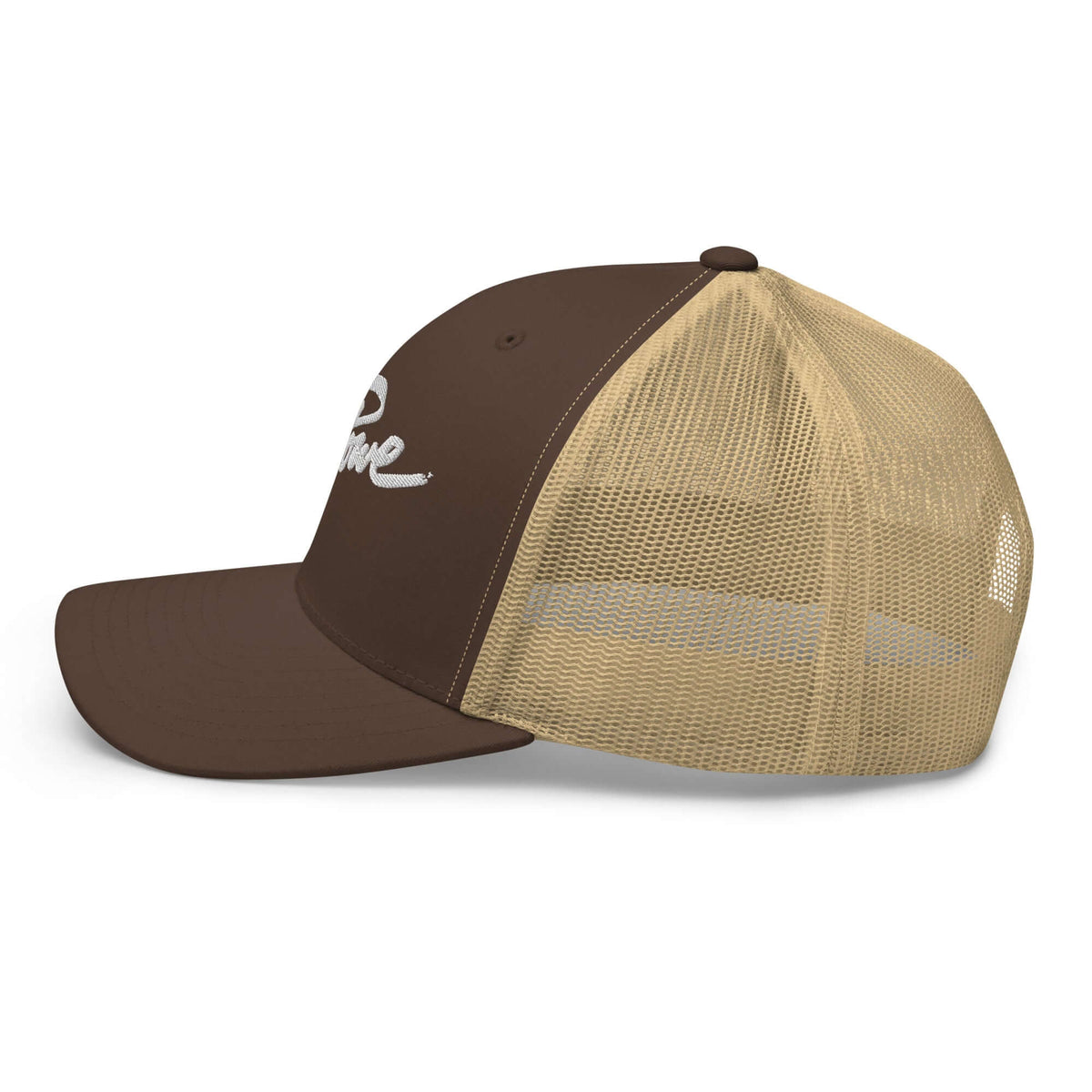 Stowe Trucker Hat by Mtns Co, official licensed ski resort apparel with trail map logo, structured design and breathable mesh.