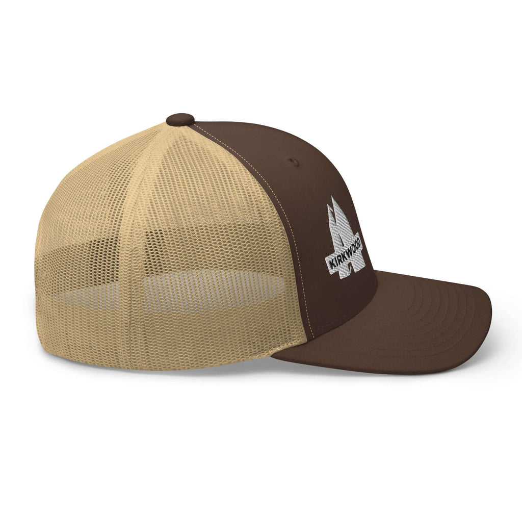 Kirkwood Trucker Hat by Mtns Co featuring mesh back, adjustable fit, and official ski resort trail map logo.