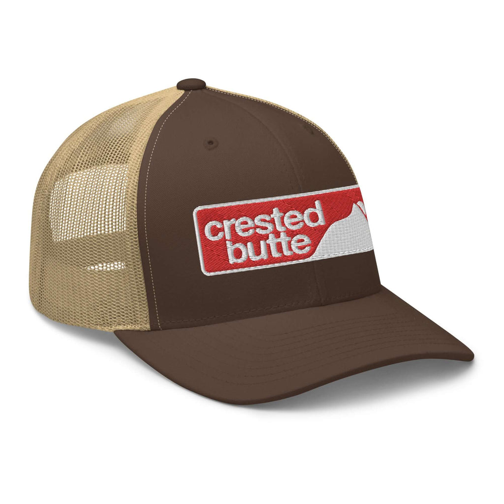 Crested Butte Trucker Hat by Mtns Co, official licensed ski resort apparel with breathable mesh back and trail map logo.