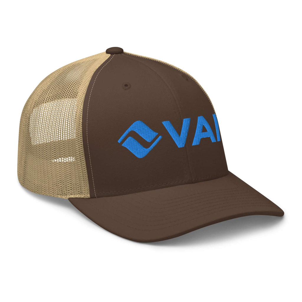 Vail Trucker Hat by Mtns Co, official licensed ski resort apparel with Trail Map Logo, perfect for sunny mountain adventures.