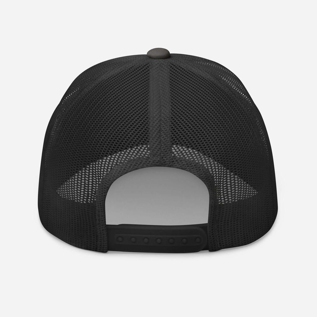 Back view of the Crested Butte Trucker Hat by Mtns Co with breathable mesh and adjustable snap closure.