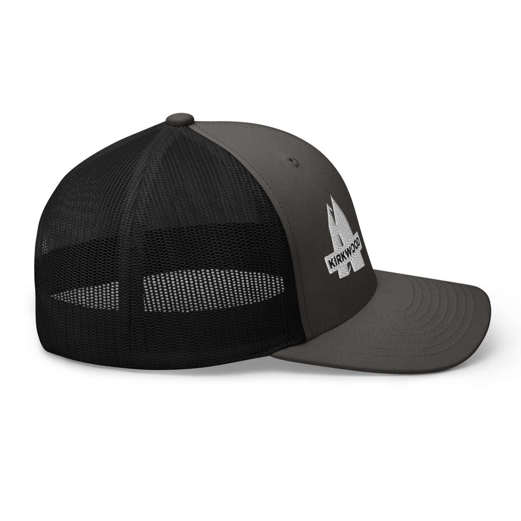 Kirkwood Trucker Hat by Mtns Co, official licensed ski resort apparel featuring breathable mesh and trail map logo.
