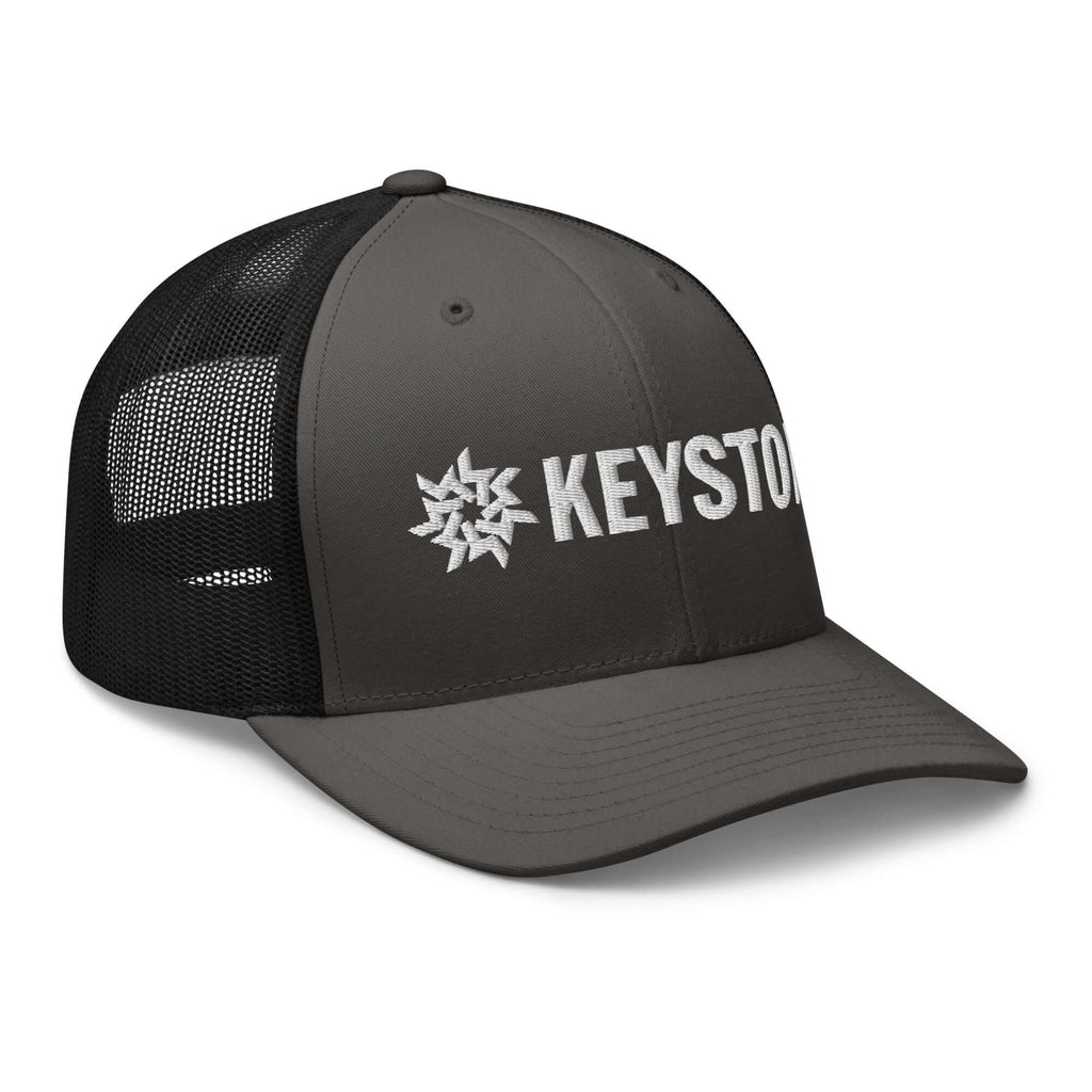 Keystone Trucker Hat by Mtns Co, official licensed ski resort apparel with trail map logo design and breathable mesh back.
