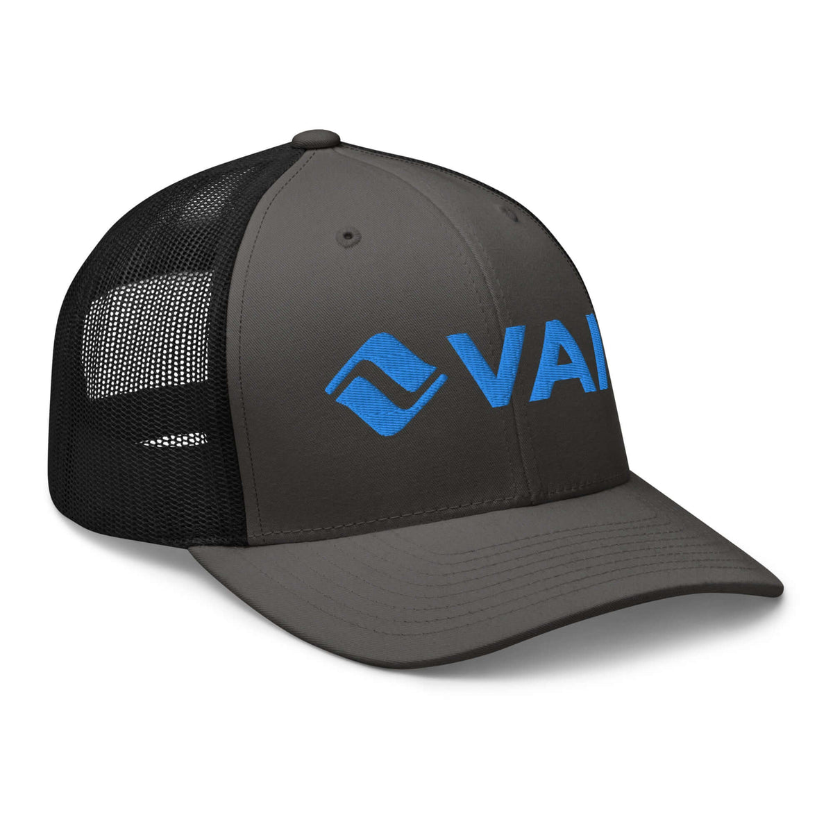 Vail Trucker Hat by Mtns Co, official licensed ski resort apparel with breathable mesh back for warm weather.