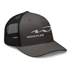 Whistler Blackcomb Trucker Hat by Mtns Co, official licensed ski resort apparel featuring trail map logo and structured design.