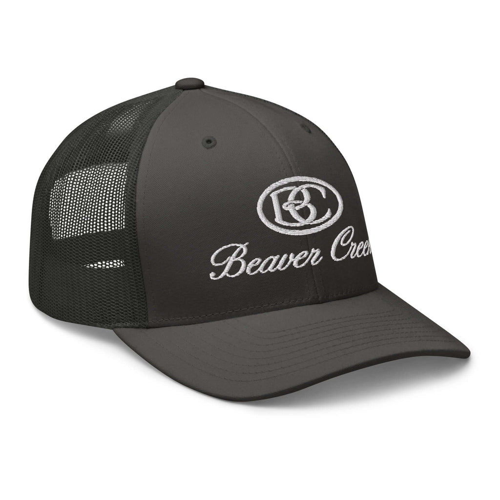 Beaver Creek Trucker Hat from Mtns Co, official licensed ski resort apparel with breathable mesh for summer adventures.