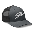Stowe Trucker Hat by Mtns Co, official licensed ski resort apparel with breathable mesh for warm weather adventure.