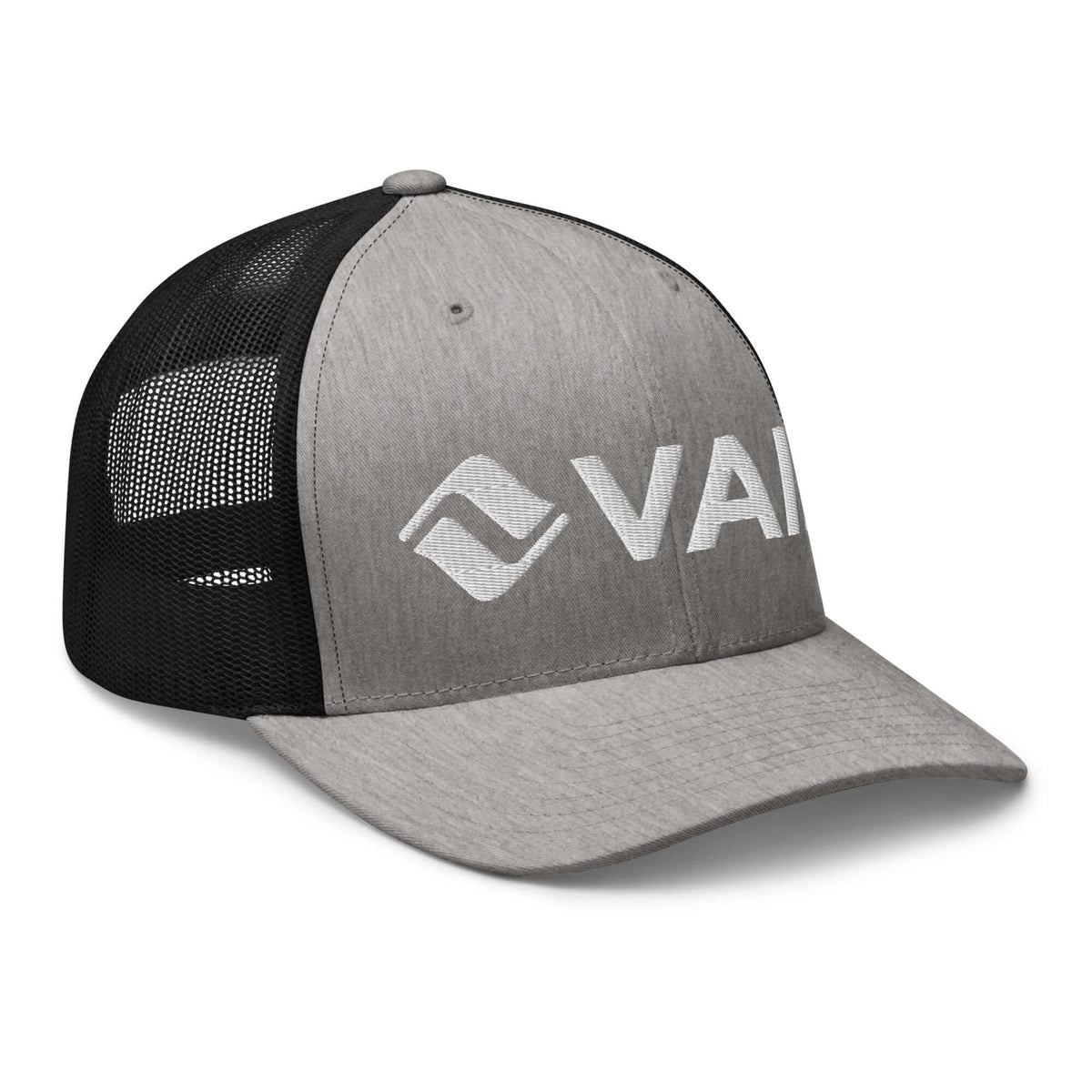 Vail Trucker Hat from Mtns Co, official licensed ski resort apparel with trail map logo, perfect for sunny mountain adventures.