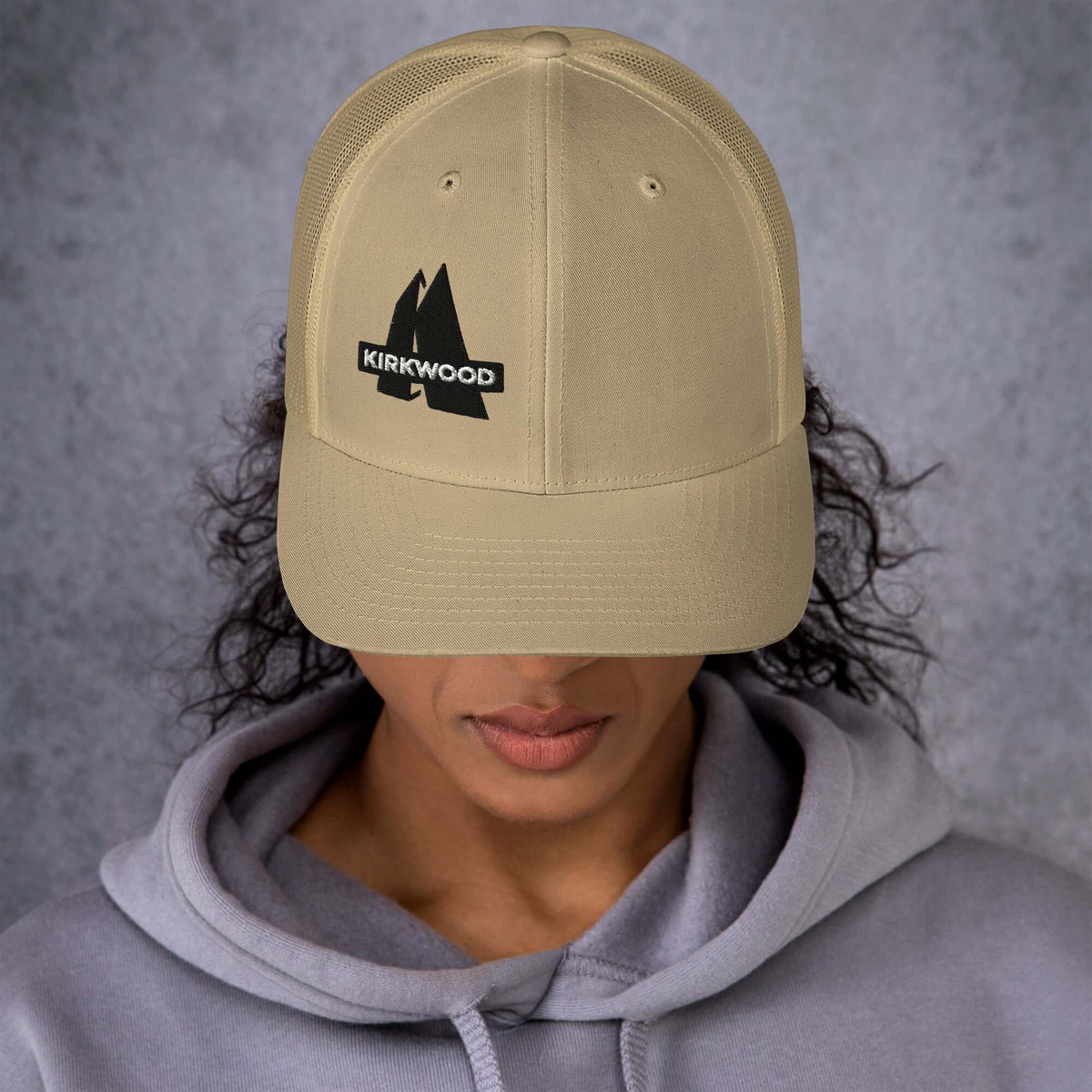 Kirkwood Trucker Hat by Mtns Co, featuring the official licensed ski resort logo for style and adventure.