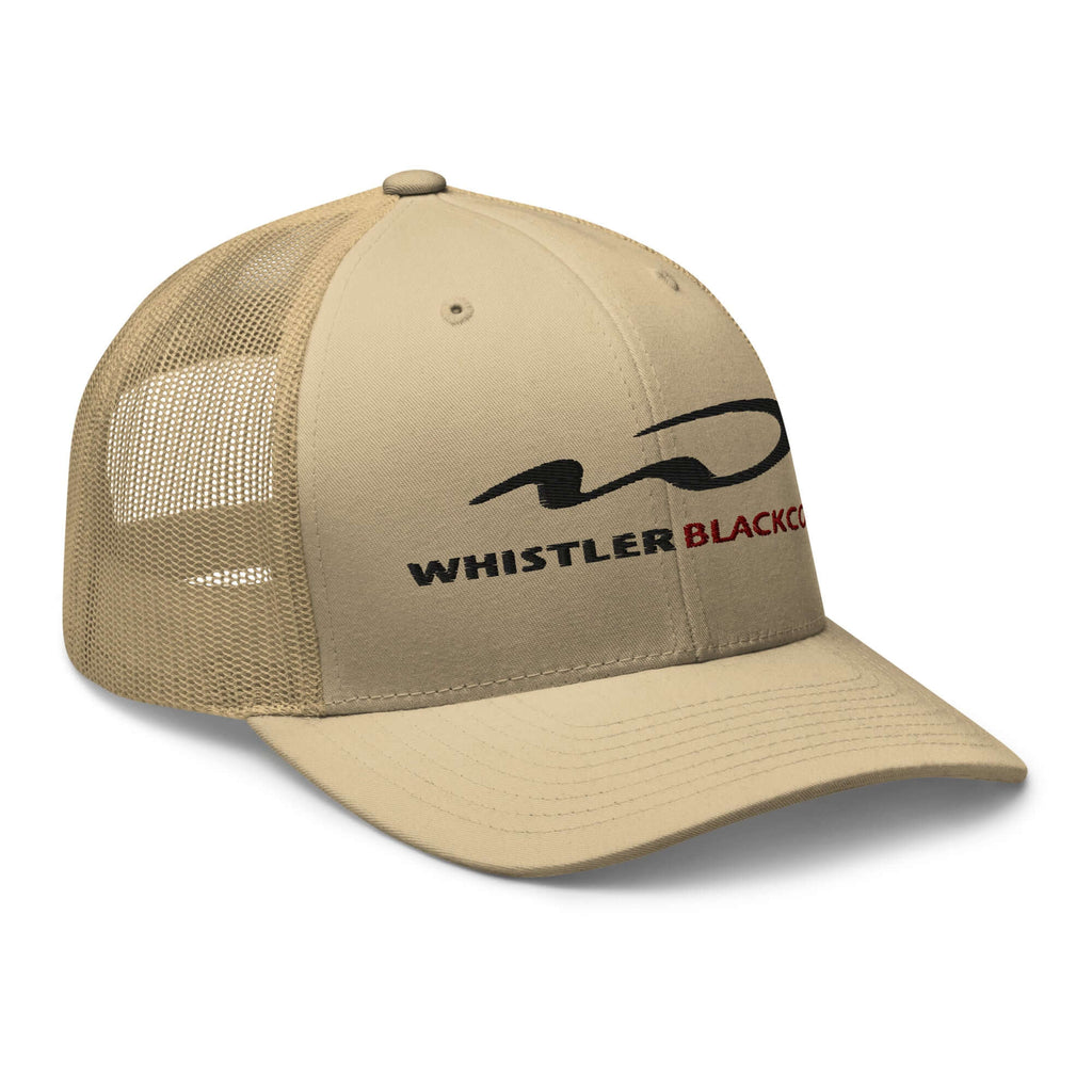 Whistler Blackcomb Trucker Hat by Mtns Co, official licensed ski resort apparel with trail map logo.