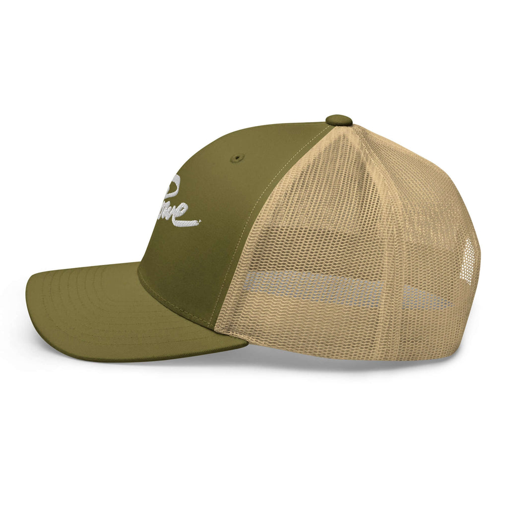 Stowe Trucker Hat by Mtns Co featuring structured design and breathable mesh back, official licensed ski resort apparel.