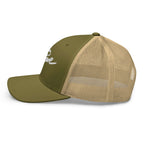Stowe Trucker Hat by Mtns Co featuring structured design and breathable mesh back, official licensed ski resort apparel.