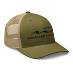 Whistler Blackcomb Trucker Hat by Mtns Co, breathable mesh back, adjustable fit, official licensed ski resort apparel.