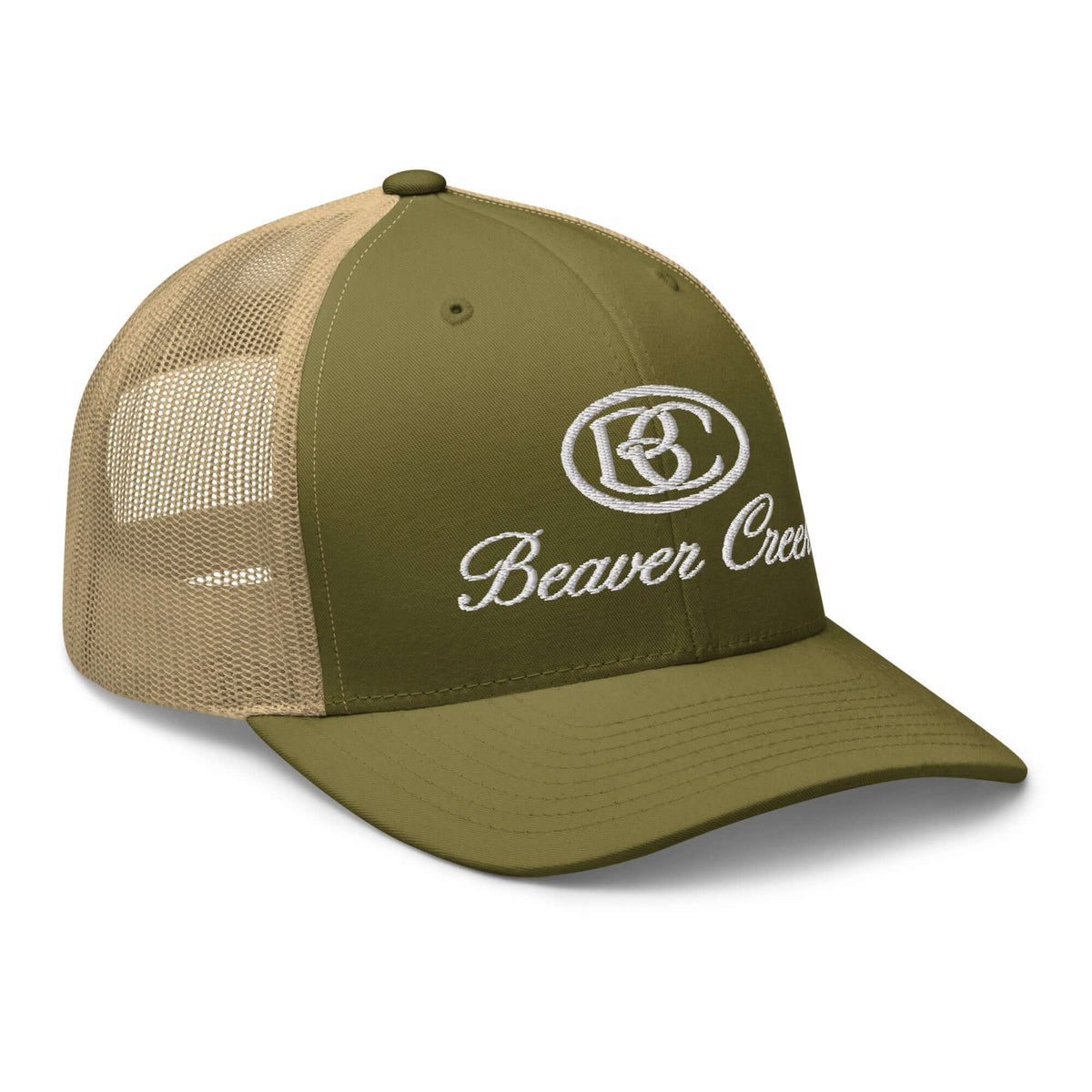 Beaver Creek Trucker Hat from Mtns Co, official licensed ski resort apparel with trail map logo.