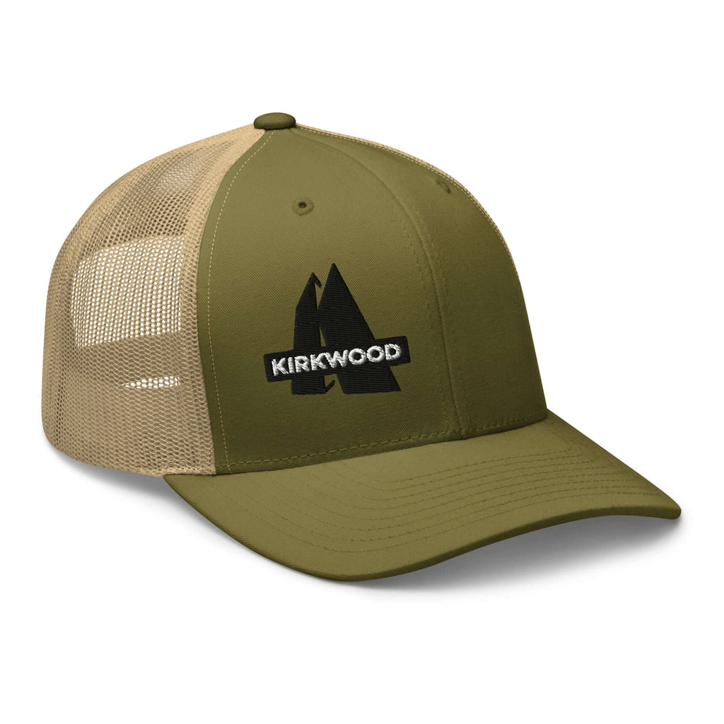 Kirkwood Trucker Hat by Mtns Co, official licensed ski resort apparel featuring breathable mesh back and adjustable fit.