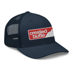 Crested Butte Trucker Hat by Mtns Co featuring official resort trail map logo and stylish six-panel design.