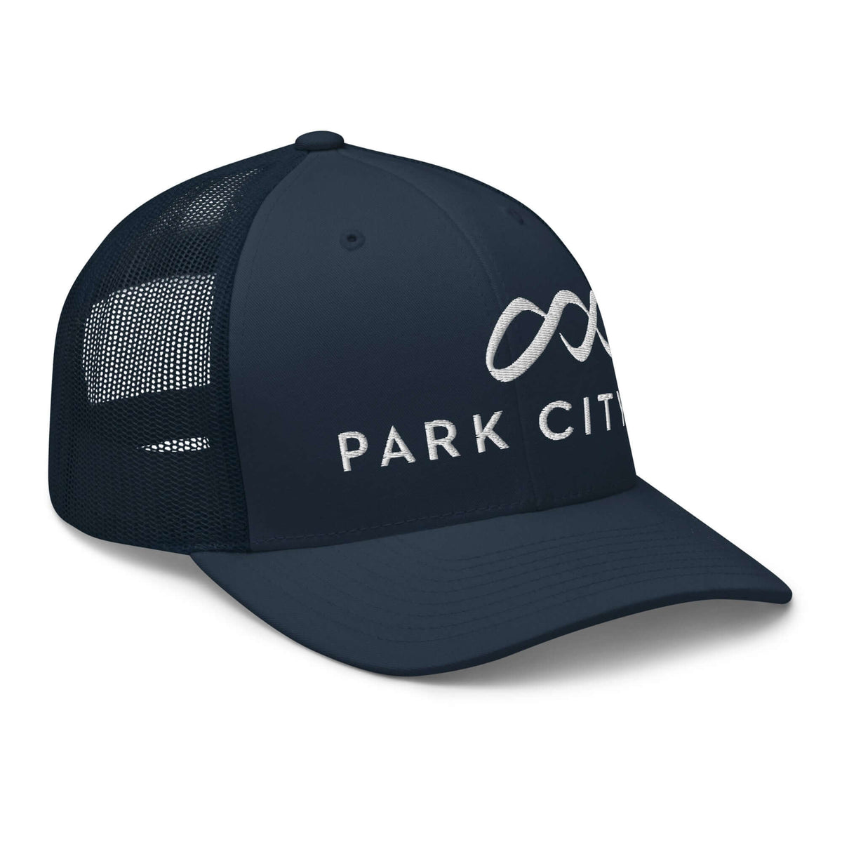 Park City Trucker Hat from Mtns Co, official licensed ski resort apparel featuring trail map logo and breathable mesh back.