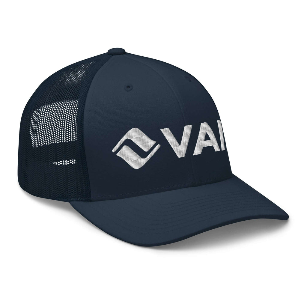 Vail Trucker Hat by Mtns Co, official licensed ski resort apparel with breathable mesh back and structured design.