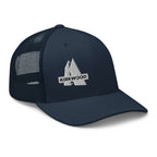 Kirkwood Trucker Hat featuring Mtns Co Trail Map Logo, official licensed ski resort apparel for adventure-ready style.