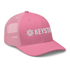 Keystone Trucker Hat in pink by Mtns Co, featuring official licensed ski resort apparel, perfect for adventures.