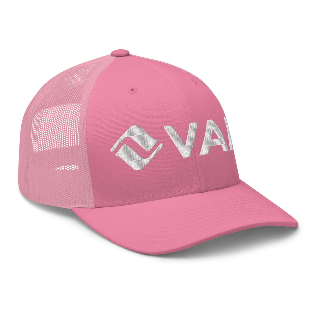 Vail Trucker Hat by Mtns Co, official licensed ski resort apparel, structured fit, breathable mesh for sunny days.
