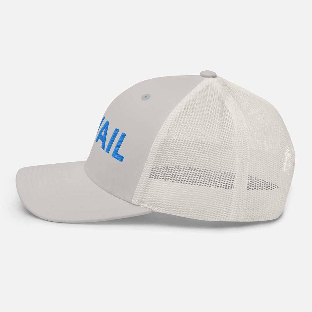 Vail Trucker Hat by Mtns Co, official licensed ski resort apparel with breathable mesh back and adjustable fit.