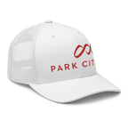 Park City Trucker Hat by Mtns Co, official licensed ski resort apparel, featuring a stylish design and breathable mesh back.