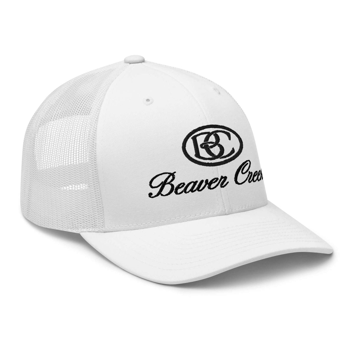 Beaver Creek Trucker Hat featuring the Mtns Co Trail Map Logo, official licensed ski resort apparel for outdoor adventures.