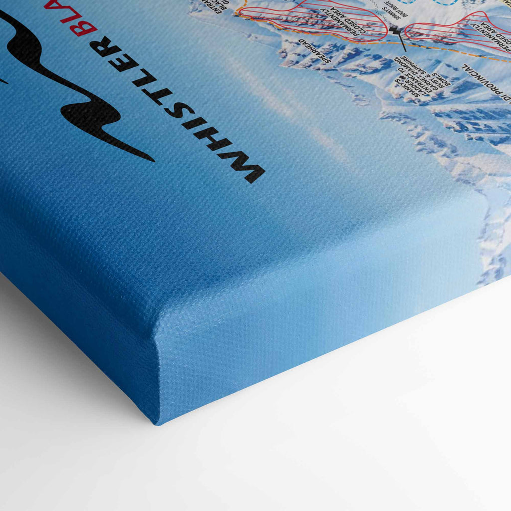 Whistler Blackcomb Ski Resort | Trail Map Poster with Mtns Co logo and vibrant details on high-quality canvas.