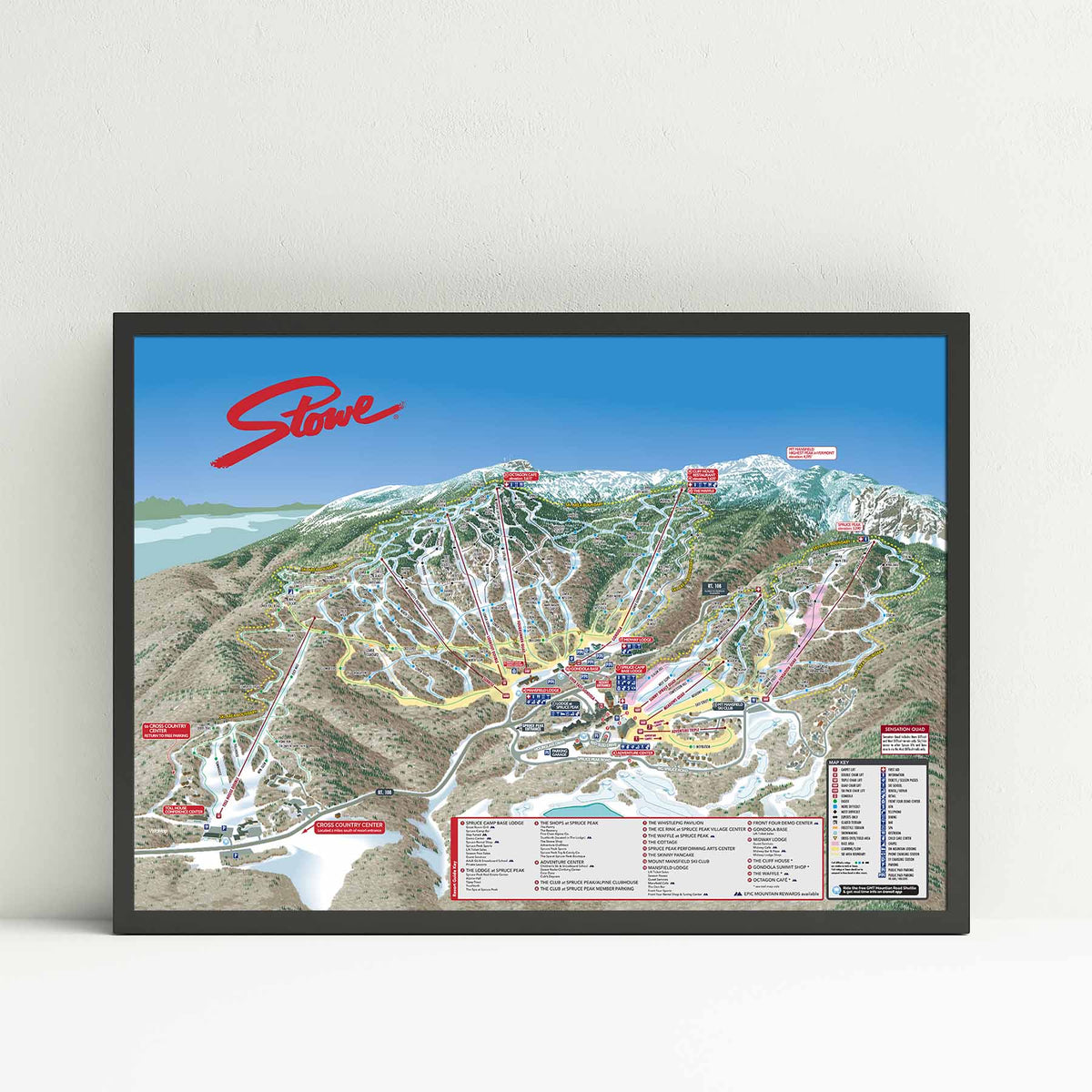 Stowe Ski Resort | Trail Map Poster featuring official trail map, designed by Mtns Co, high-resolution print.