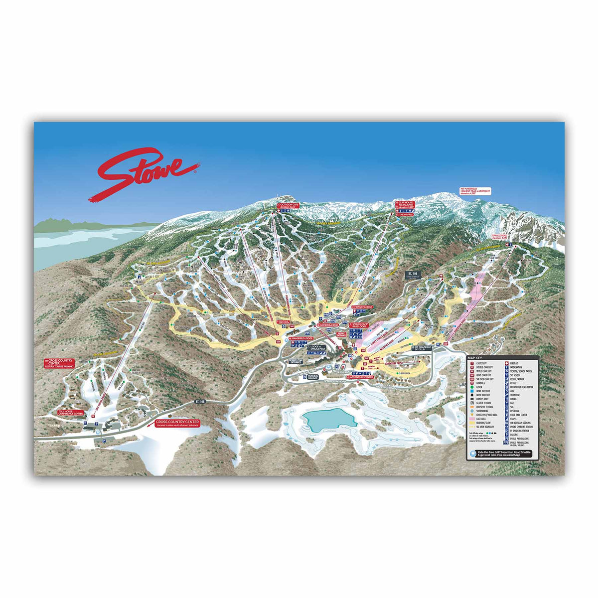Stowe Ski Resort | Trail Map Poster featuring the official 2024 ski trail map by Mtns Co.
