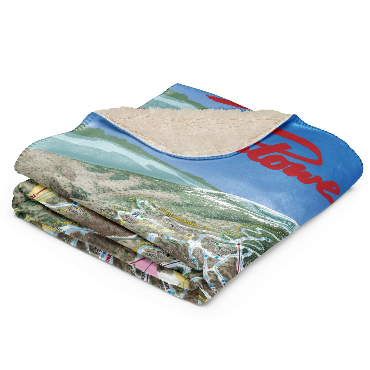 Stowe Sherpa Blanket | Ski Resort Trail Map Throw Blanket featuring Mtns Co Trail Map Logo.