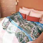 Vail Sherpa Blanket | Ski Resort Trail Map Throw Blanket on a bed, designed by Mtns Co with a cozy, plush feel.
