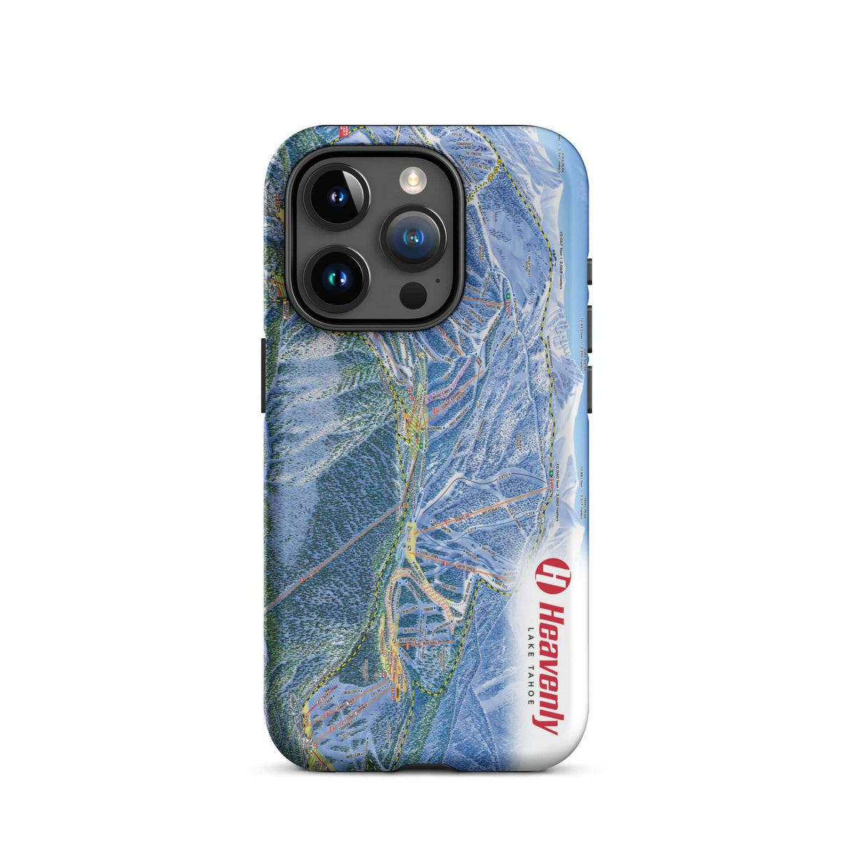 Heavenly Trail Map Rugged iPhone Case featuring Mtns Co Trail Map Logo and dual-layer protection for ski enthusiasts.