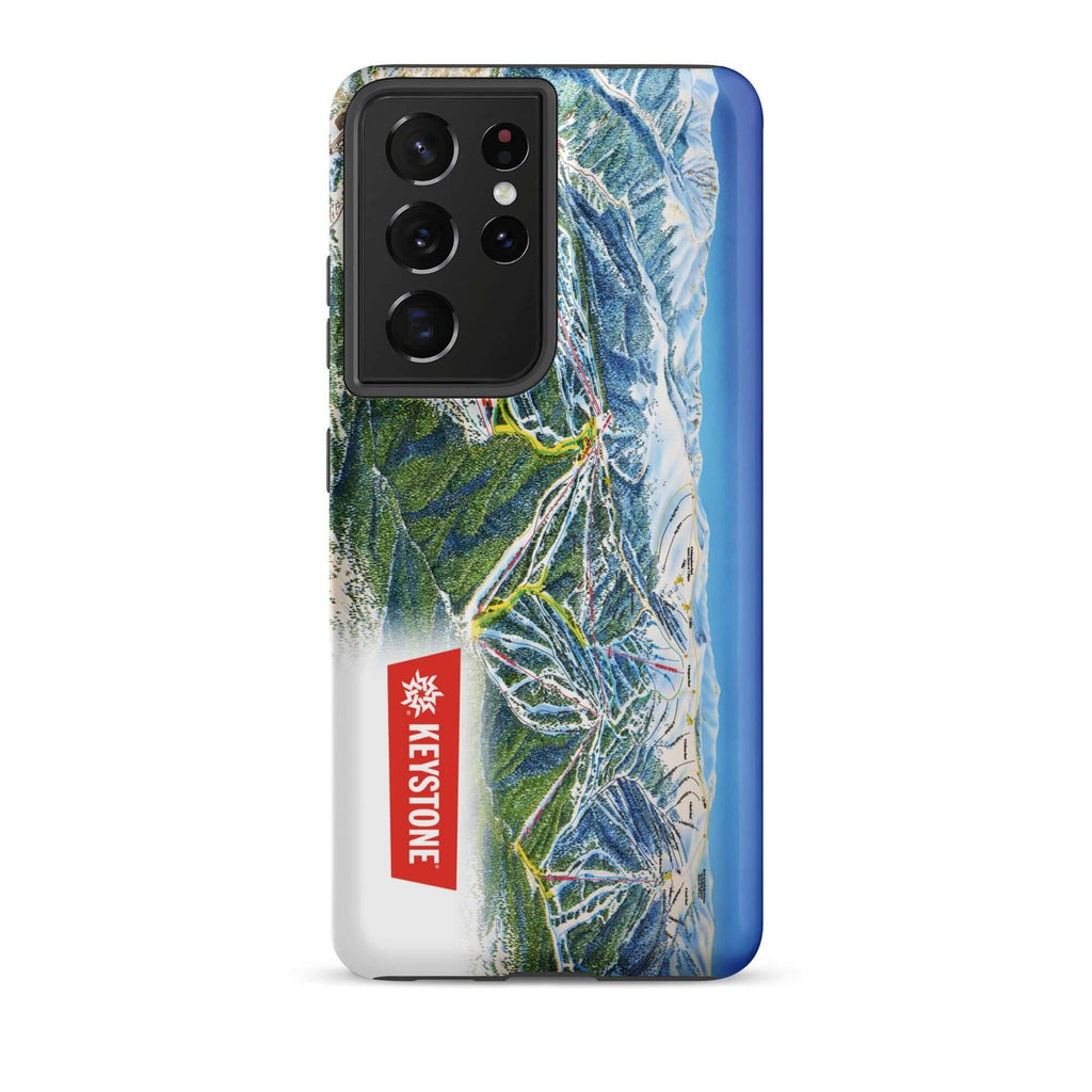Keystone Trail Map Rugged Samsung Case showcasing the official Keystone ski resort trail map and Mtns Co logo.