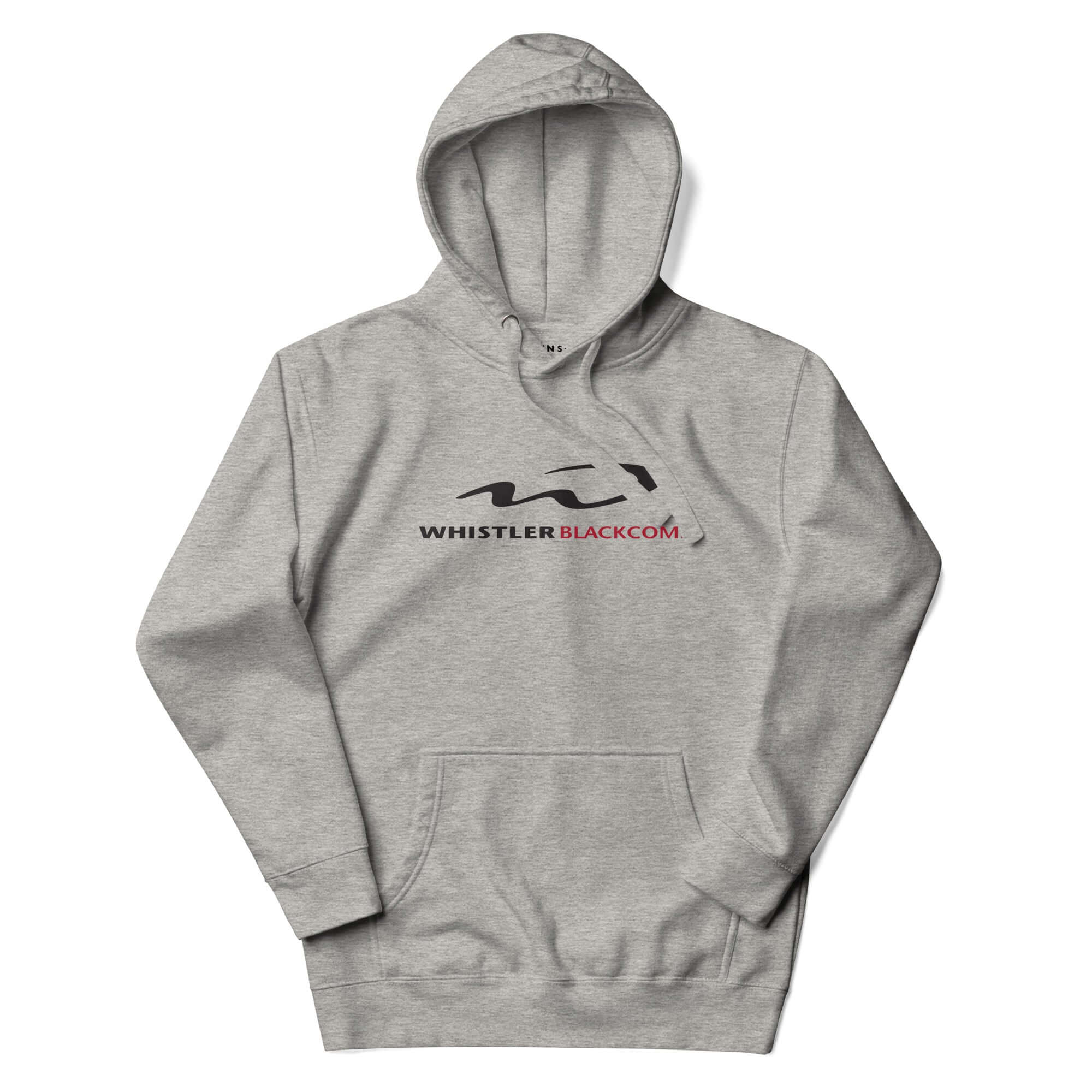 Whistler Hoodie by Mtns Co featuring the official Whistler Blackcomb Resort logo on a gray background, perfect for winter wear.