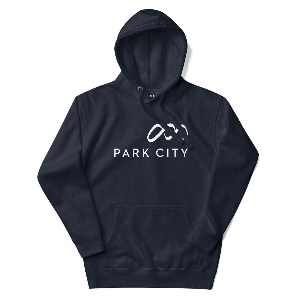 Park City Hoodie by Mtns Co featuring the official Park City Resort logo on a navy background.