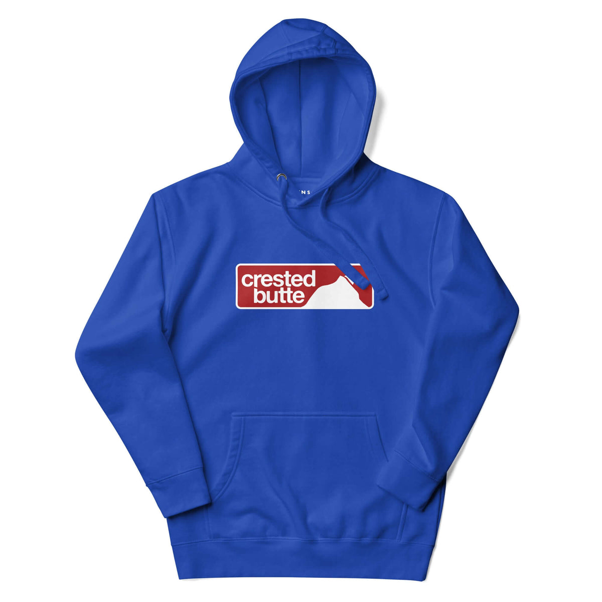 Crested Butte Hoodie in vibrant blue, featuring Mtns Co official ski resort logo for ultimate comfort and style.