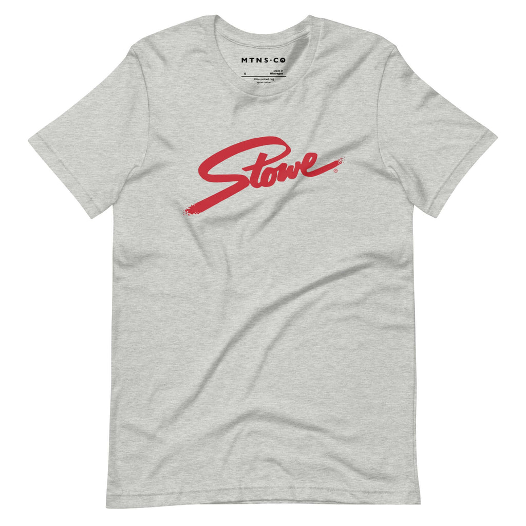 Stowe T-Shirt from Mtns Co, official licensed ski resort apparel featuring a red logo on soft fabric.