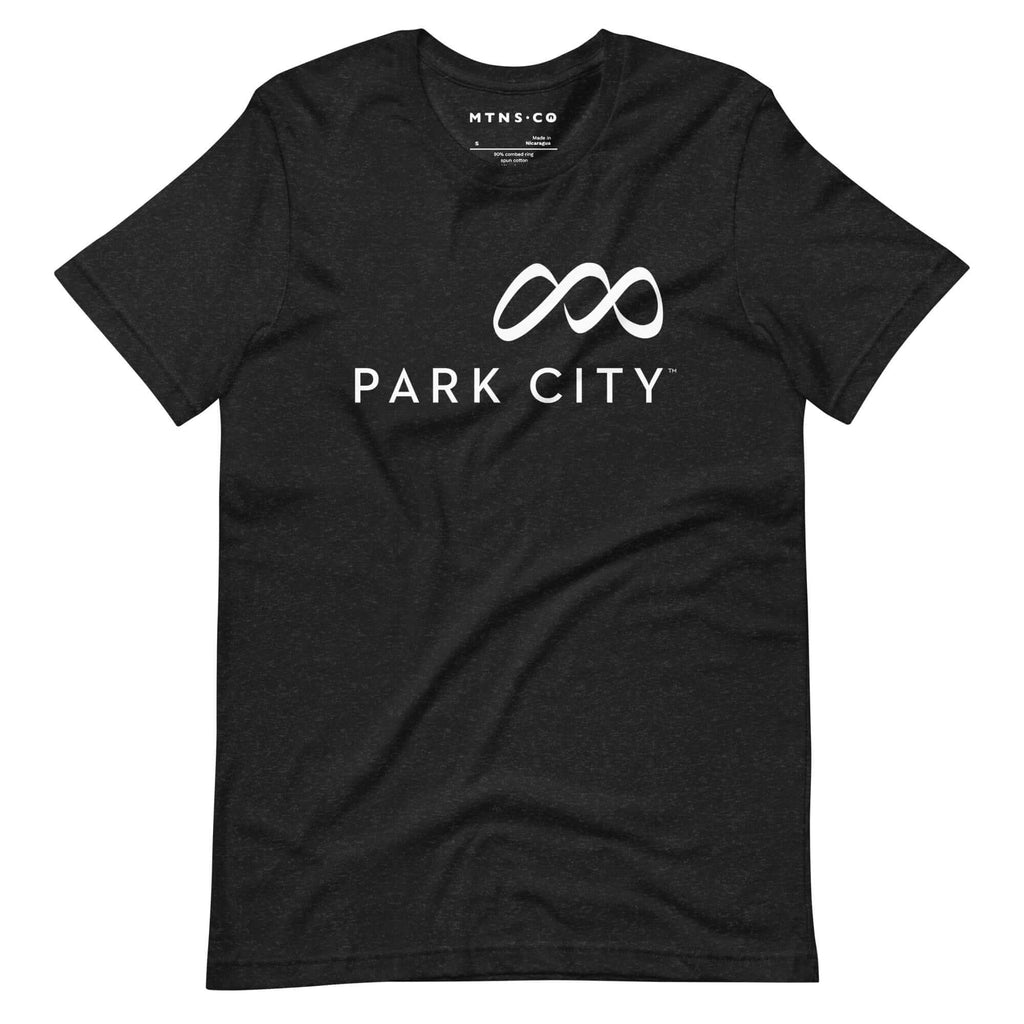 Park City T-Shirt featuring Mtns Co Trail Map Logo in a premium black cotton blend.