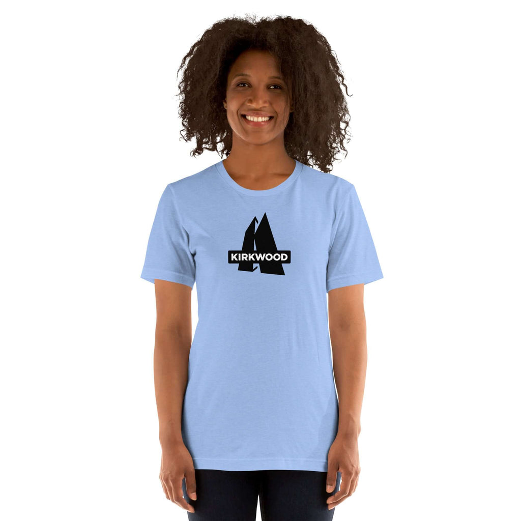 Kirkwood T-Shirt worn by a model, featuring Breckenridge Ski Resort logo from Mtns Co.