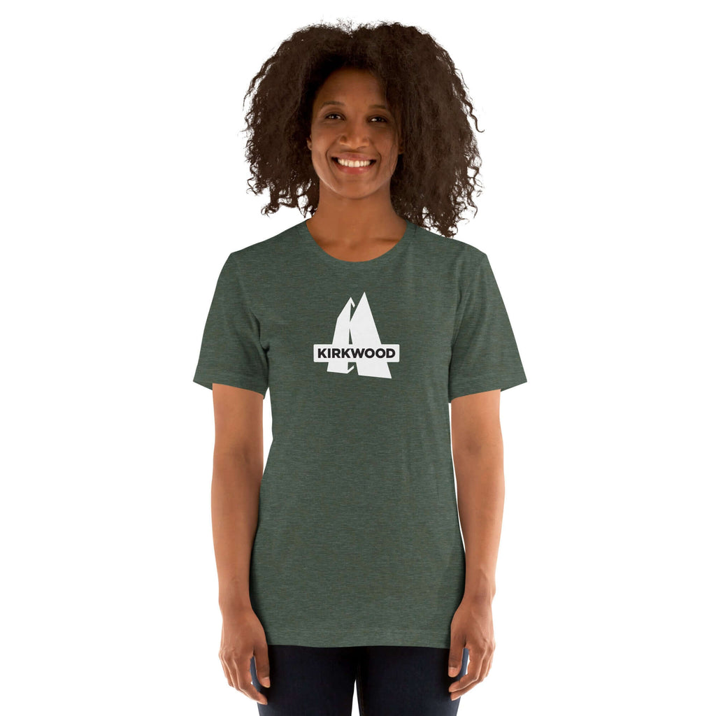 Kirkwood T-Shirt featuring Mtns Co logo, premium unisex ski resort apparel, perfect for adventures.