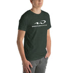 Whistler Blackcomb T-Shirt worn by a model, showcasing Mtns Co Trail Map Logo and official resort apparel.