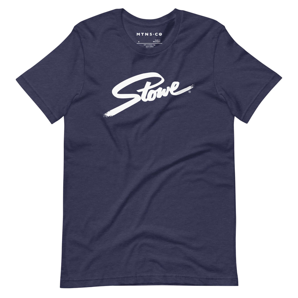 Stowe T-Shirt in navy, official licensed ski resort apparel by Mtns Co featuring the Trail Map Logo.