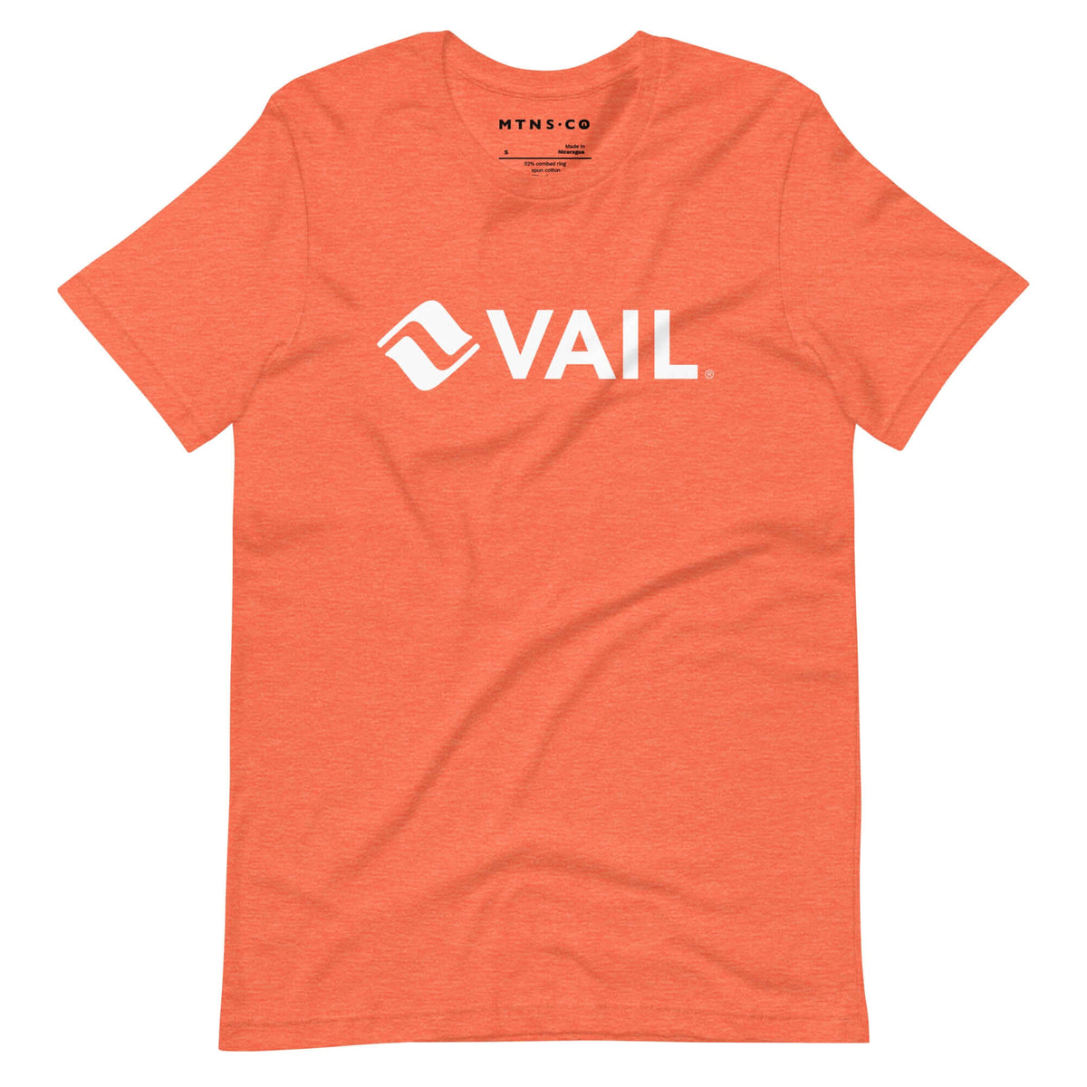 Vail T-Shirt from Mtns Co featuring a bold VAIL logo, perfect for resort wear and outdoor adventures.
